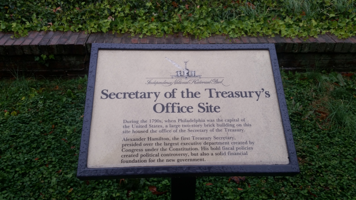 Historical Market Indicating the Location where Hamilton worked as Secretary of the Treasury