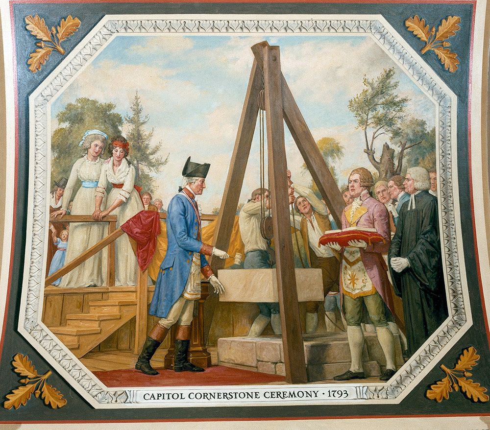 George Washington Laying Cornerstone for United States Capitol Building - Mural by Allyn Cox