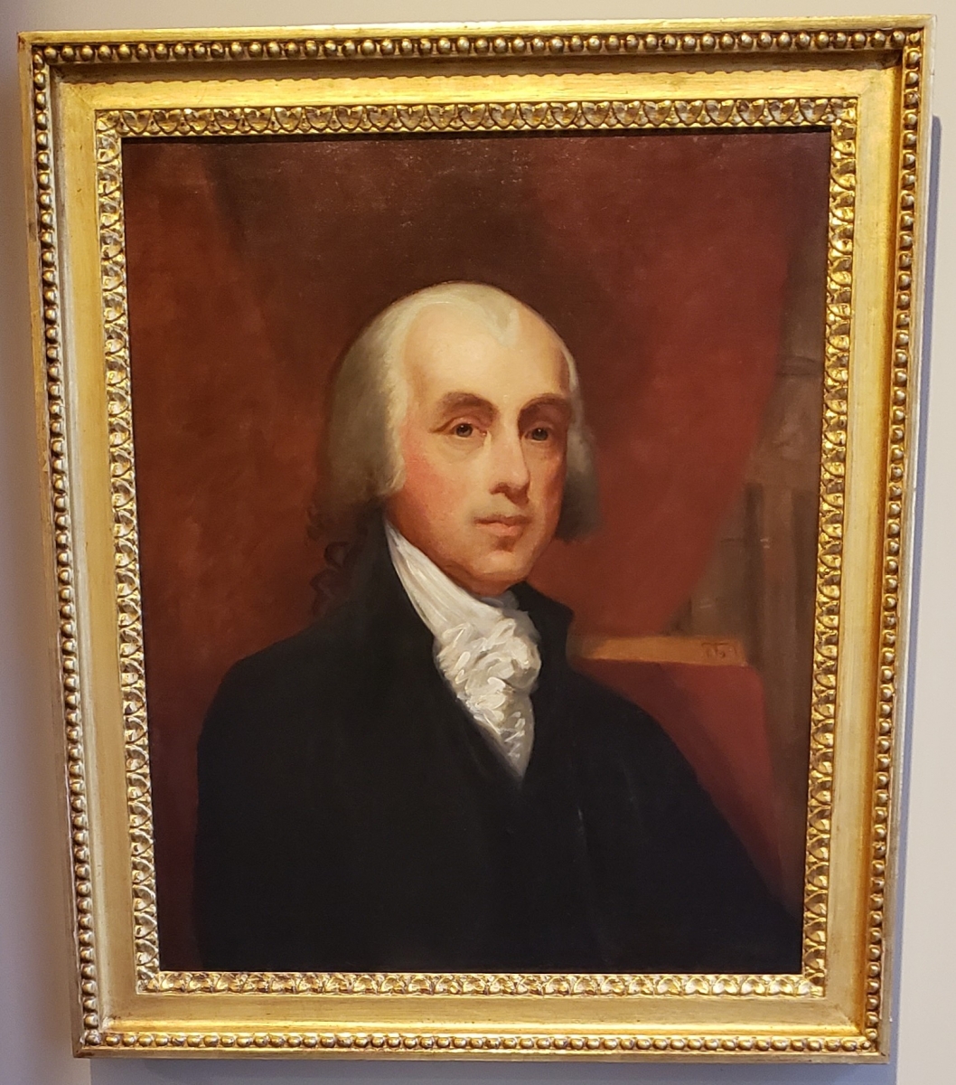 Portrait of James Madison hanging in the Second Bank of the United States Portrait Gallery