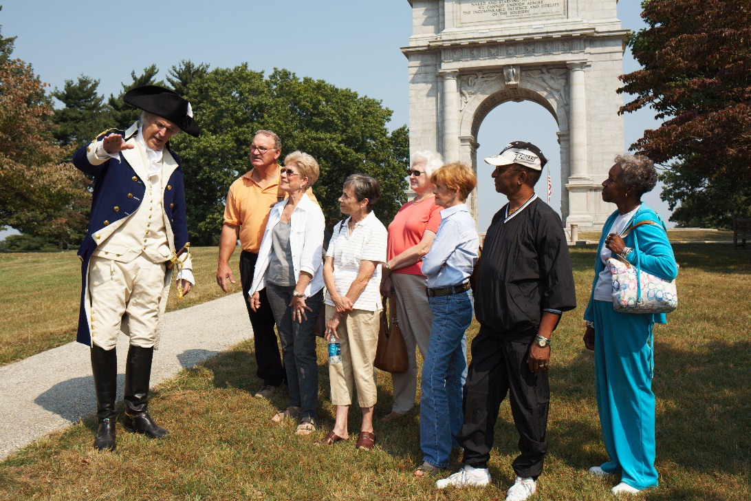 A tour at valley forge being led by a George Washington interpreter. Source: ValleyForge.org