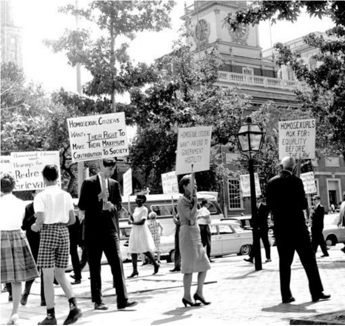 Seminal LGBT Rights Demonstration, July 4, 1965 - Photo Credit: Equality Forum Seminal LGBT Rights Demonstration, July 4, 1965 - Photo Credit: Equality Forum
