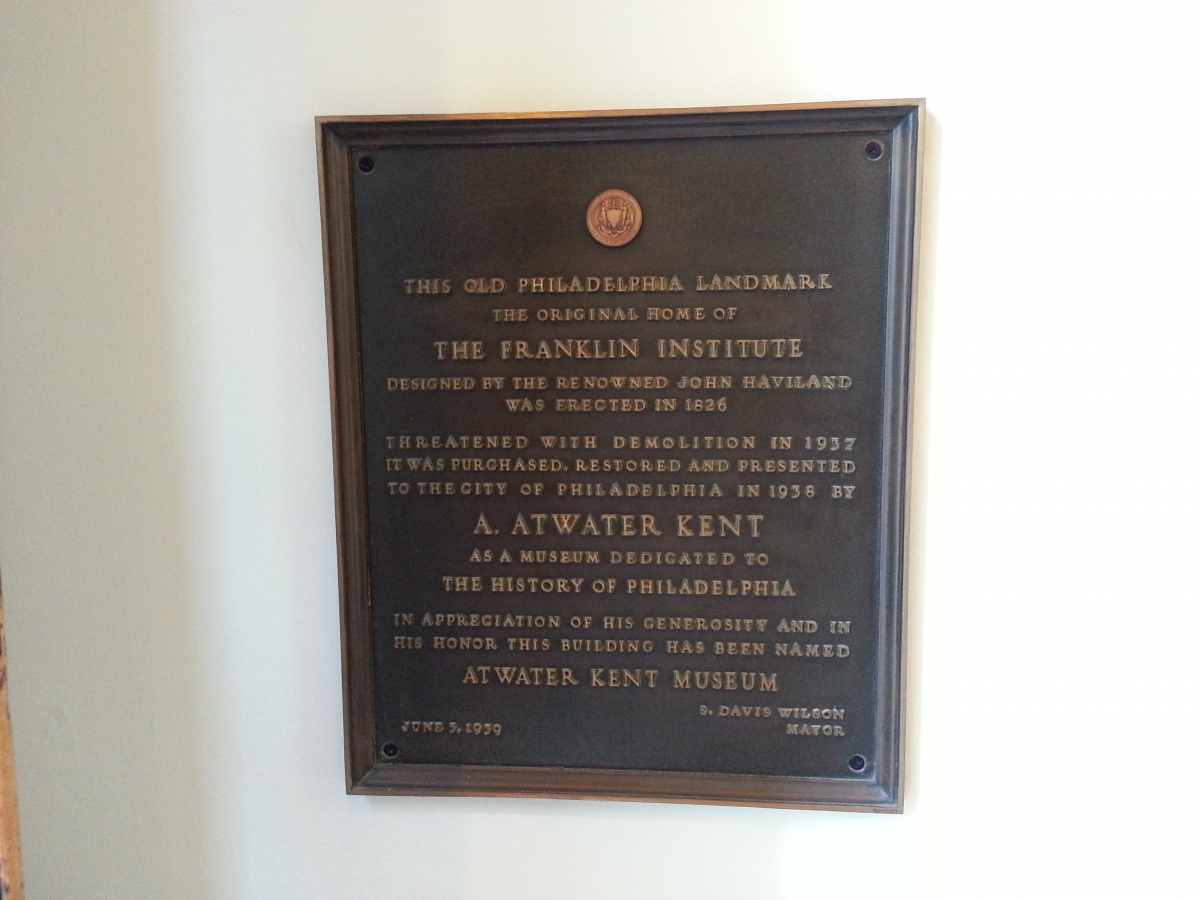 Plaque Inside of the Philadelphia History Museum