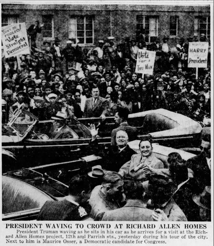 Harry Truman arrives at the Richard Allen Homes on his Tour of Philadelphia - October 6, 1948 - The Philadelphia Inquirer Harry Truman arrives at the Richard Allen Homes on his Tour of Philadelphia - October 6, 1948 - The Philadelphia Inquirer