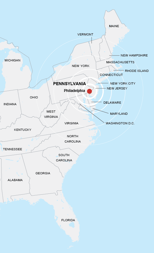 how far is connecticut from philadelphia