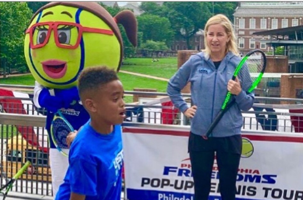 Chris Evert with Independence Hall in the Background