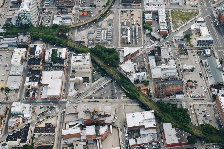 The Rail Park Aerial View Showing Phase I (top center, completed) and The Viaduct (top left to bottom right, incomplete), Photo Credit: The Rail Park