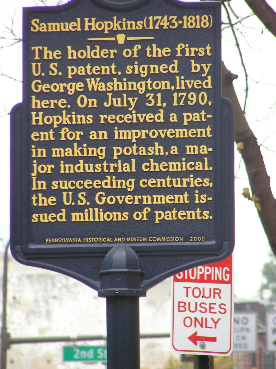 Samuel Hopkins, Holder of First U.S. Patent, Issued by President George Washington, July 31, 1790