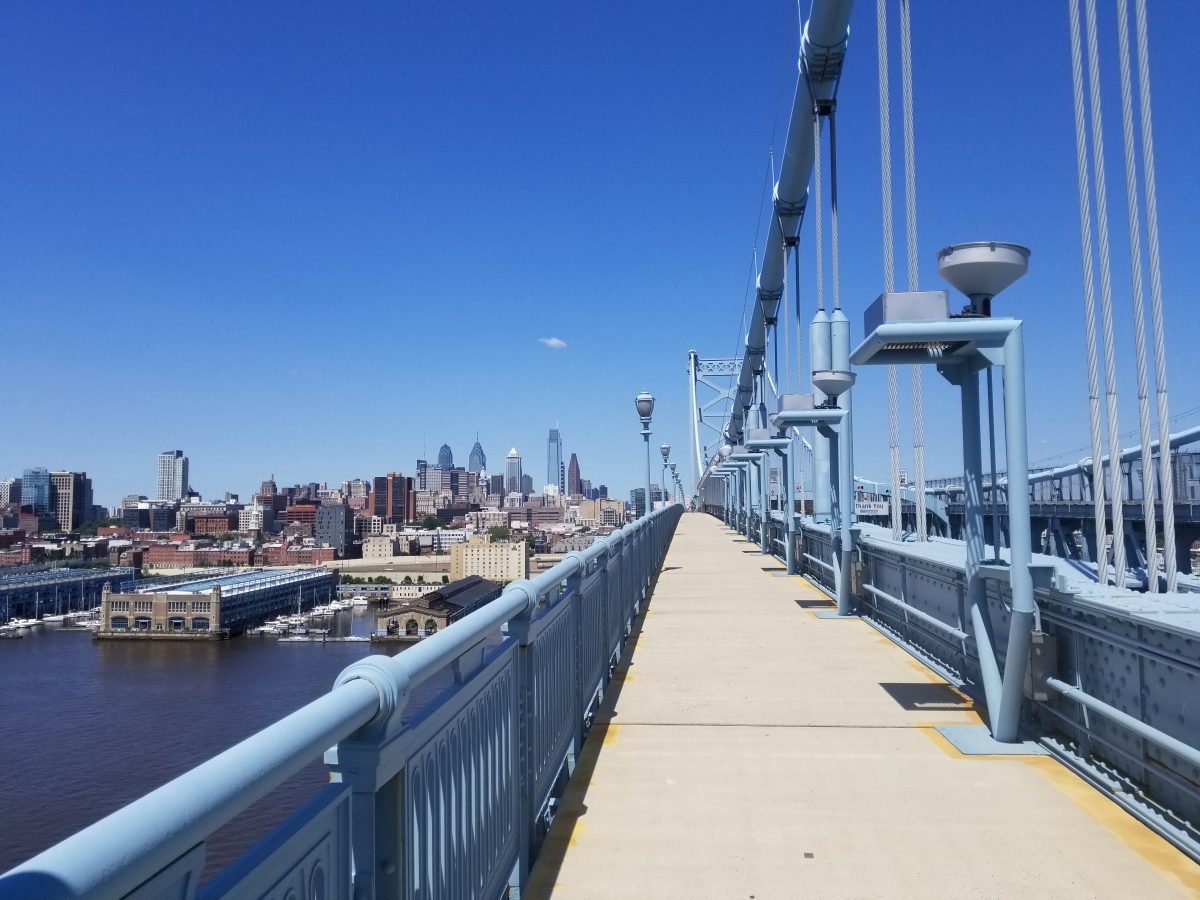 Ben Franklin Bridge Pedestrian Walkway and Views of the Philadelphia Skyline