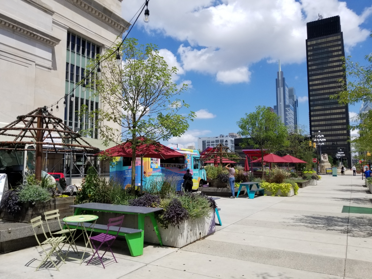 Food truck and new permanent benches at the Porch