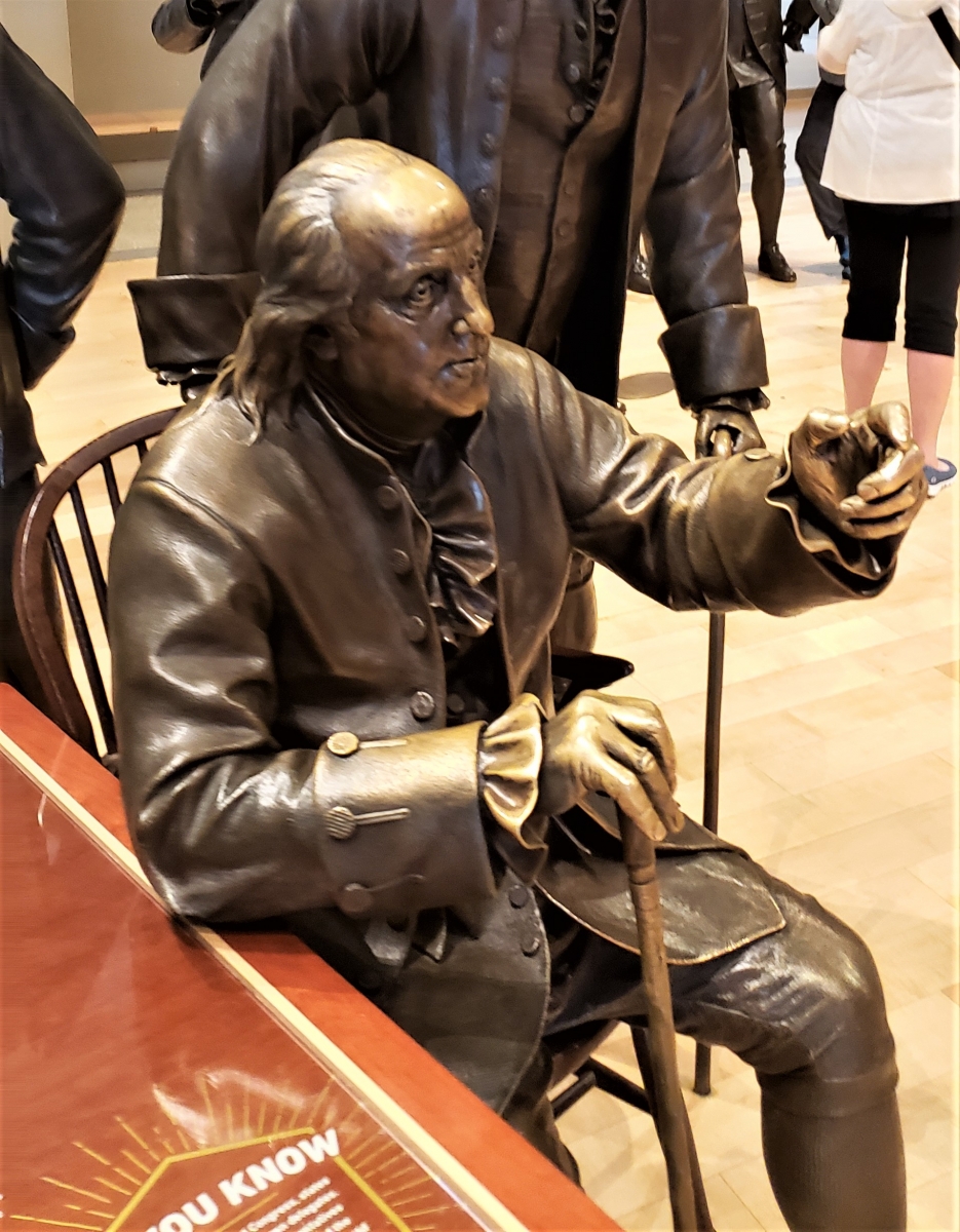 Statue of Benjamin Franklin inside the Signer's Hall of the National Constitution Center