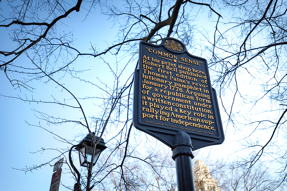 Common Sense Historical Marker at Third and Walnut Streets in Philadelphia