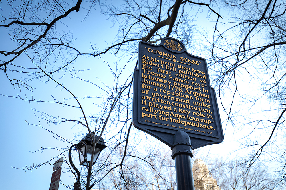 Common Sense Historical Marker at Third and Walnut Streets in Philadelphia Common Sense Historical Marker at Third and Walnut Streets in Philadelphia