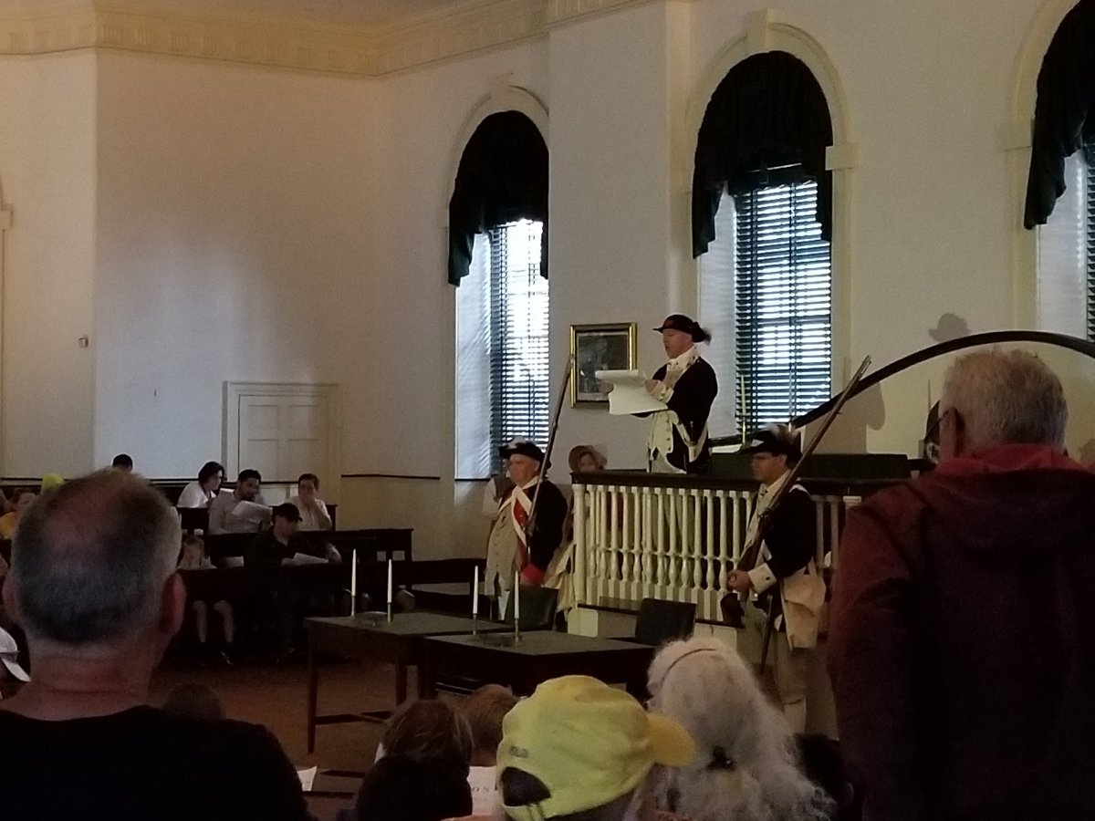 The Rain Forced the Reenactment of the 1st Public Reading of The Declaration of Independence inside of Congress Hall, July 8, 2019
