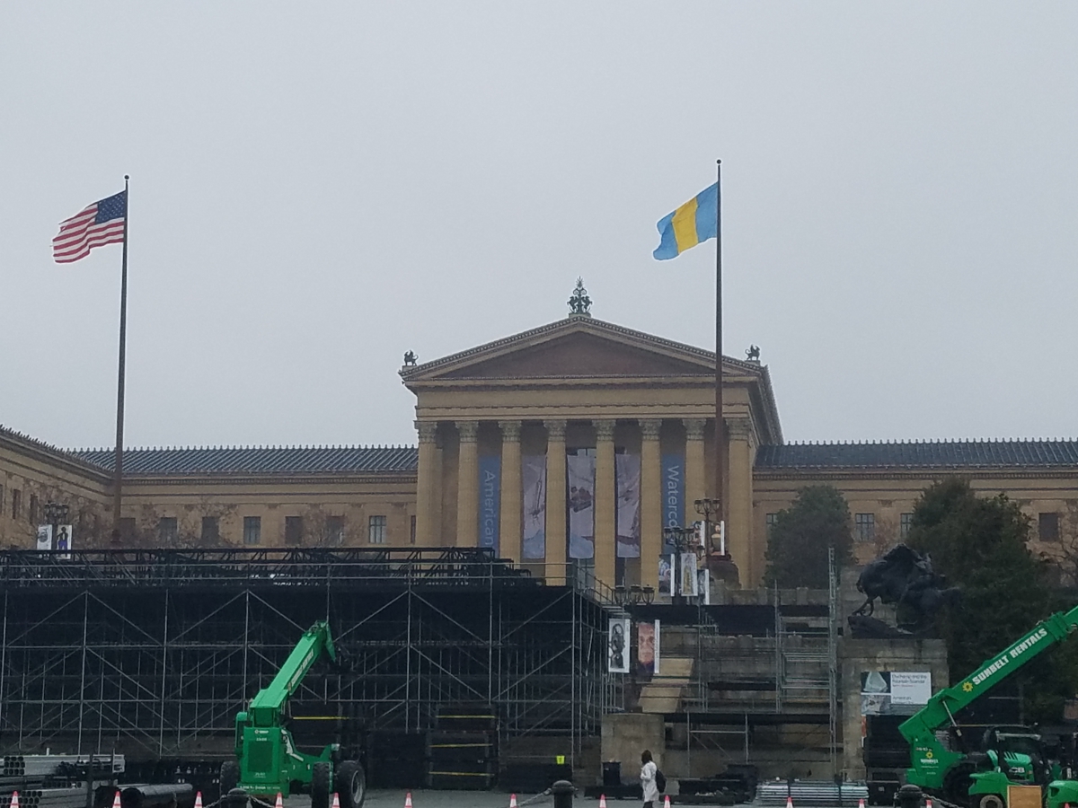 A view of the Philadelphia Museum of Art with stage fro the NFL Draft being constructed A view of the Philadelphia Museum of Art with stage fro the NFL Draft being constructed