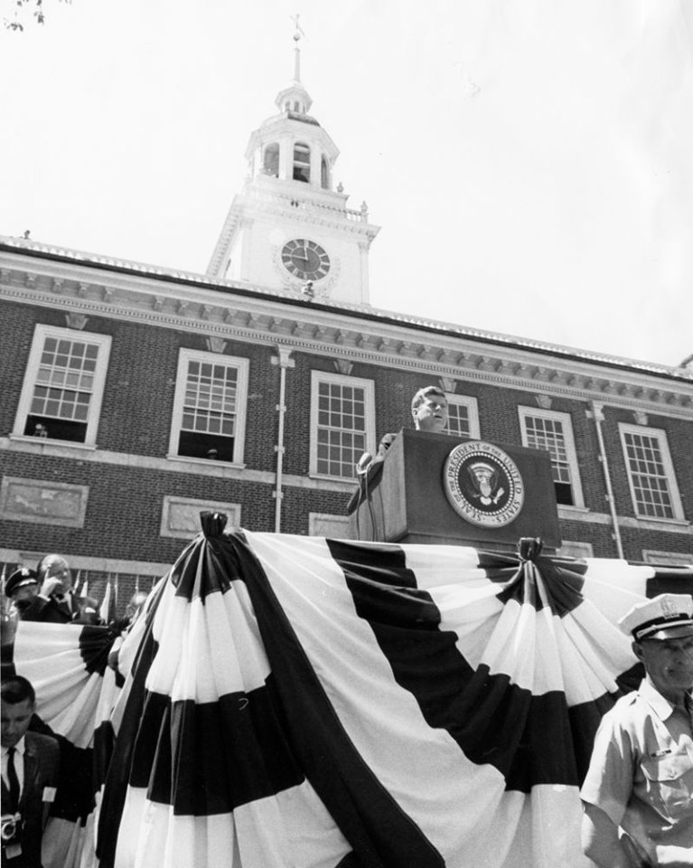 President John F. Kennedy Speaking at Independence Hall in Philadelphia