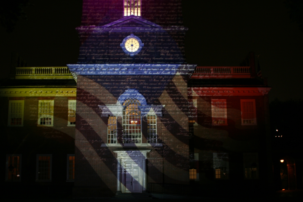 Lights of Liberty Projected onto Independence Hall