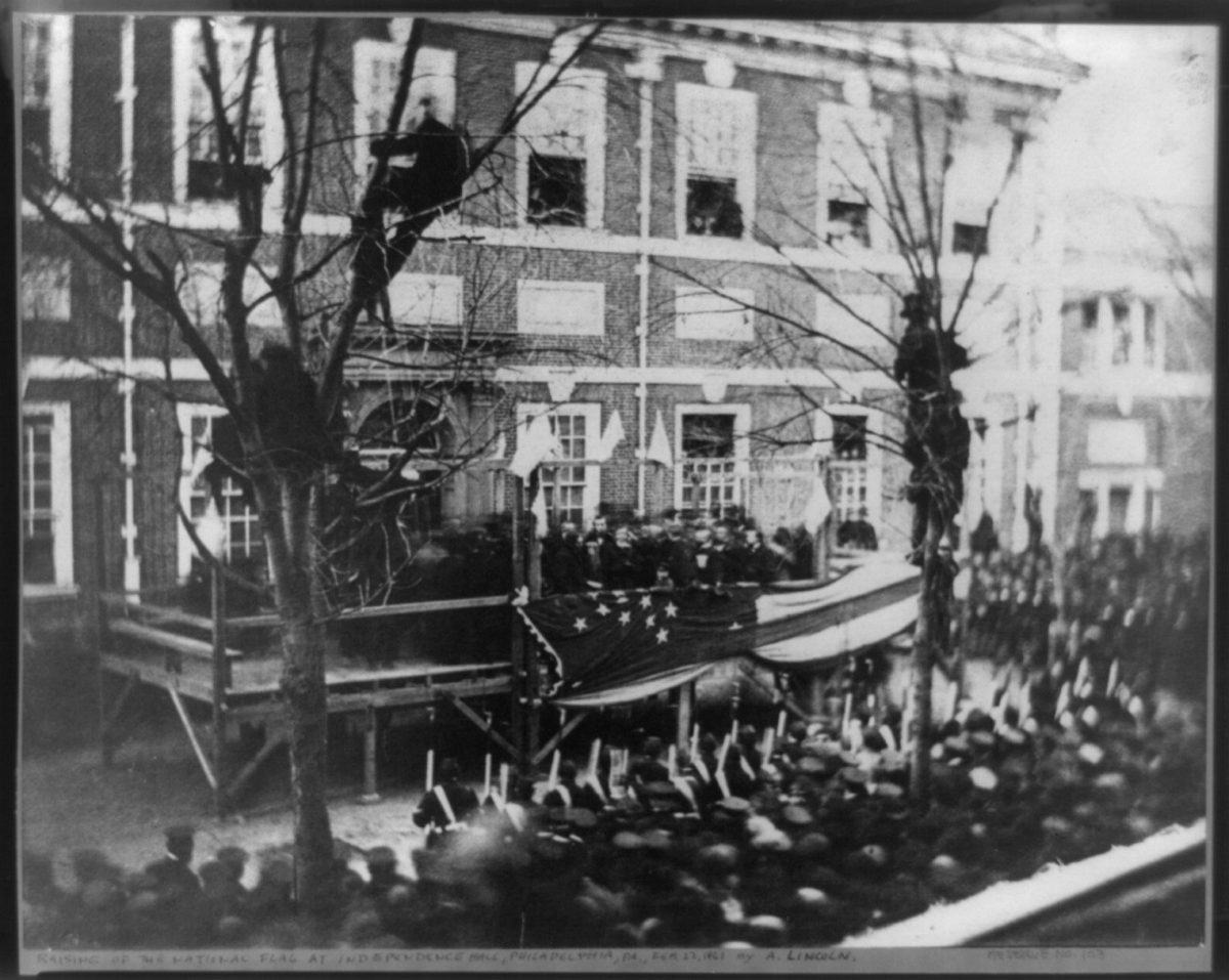 Abraham Lincoln in front of Independence Hall - February 22, 1861