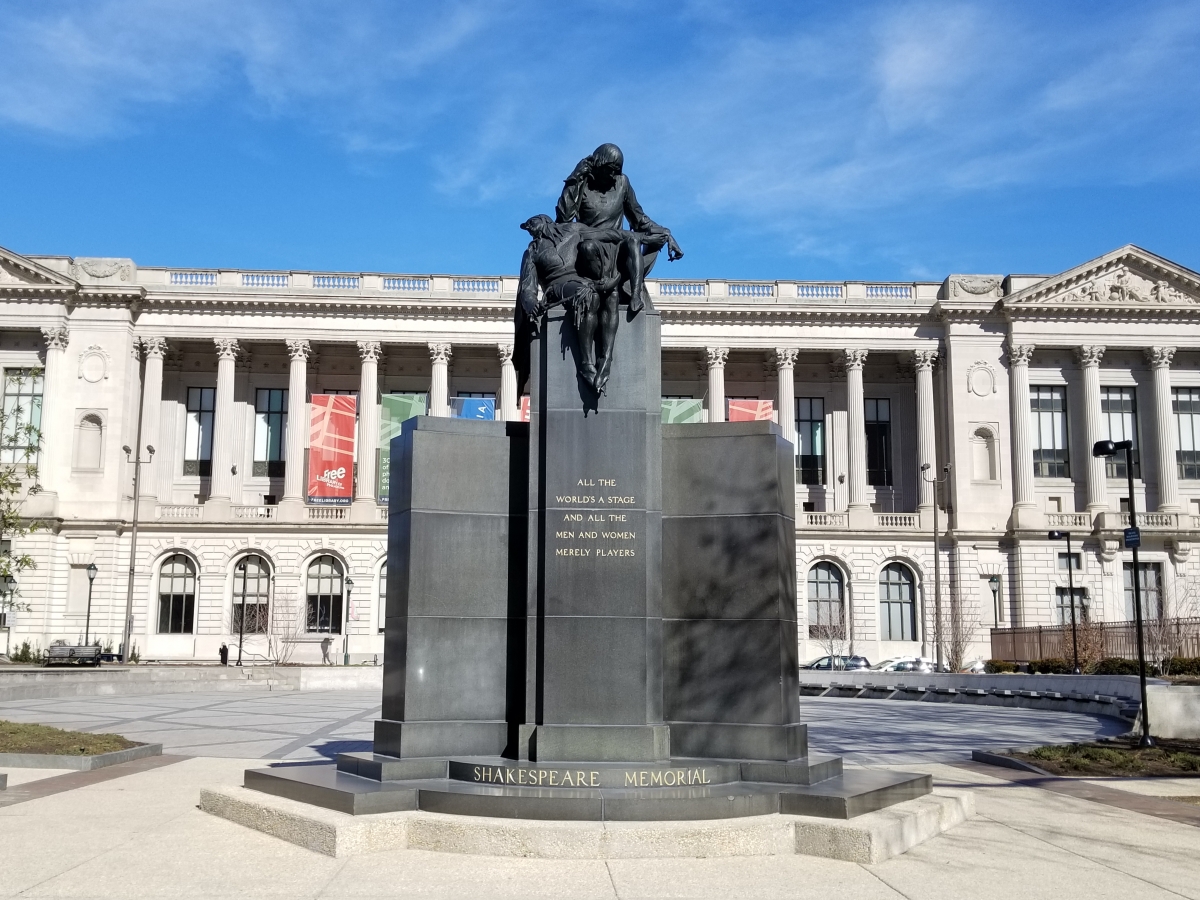 Shakespeare Memorial Outside Free Library of Philadelphia - Parkway Central Location