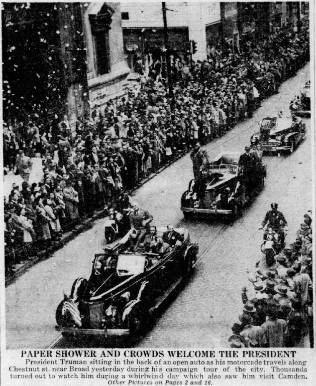 Harry Truman travels down Chestnut Street on his Tour of Philadelphia - October 6, 1948 - The Philadelphia Inquirer
