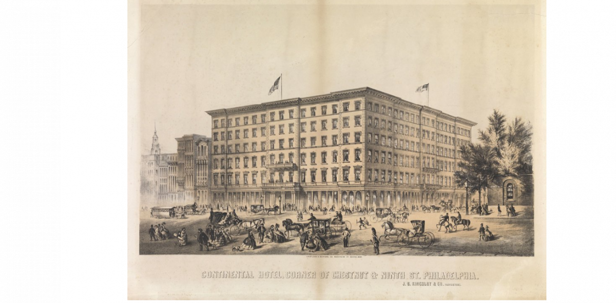 The Continental Hotel - Lincoln spent the night of February 21, 1861 at this location (credit: Library Company of Philadelphia)