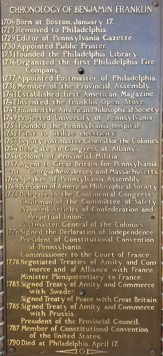 Franklin's "Ironclad Resume" on display next to his grave