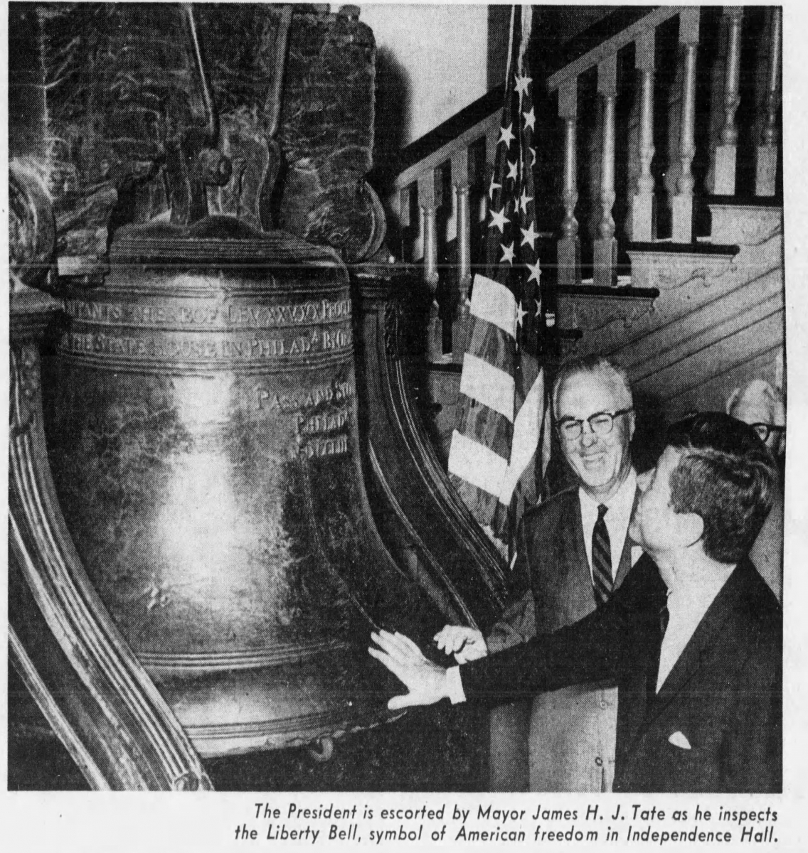 Kennedy touches the Liberty Bell - July 4, 1962 - The Philadelphia Inquirer