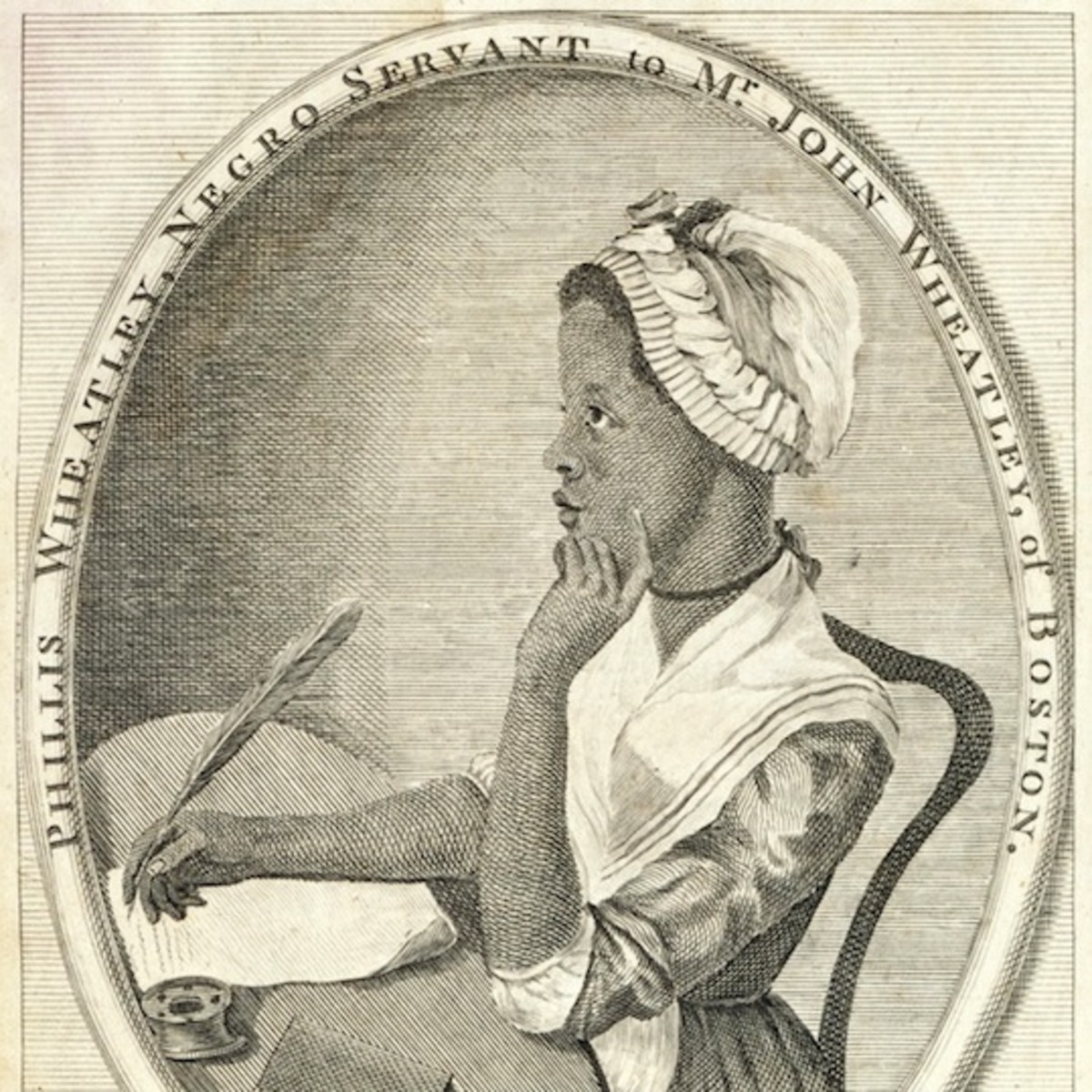 Portrait of Phillis Wheatley that appeared in her published work "Poems on Various Subjects, Religious and Moral"