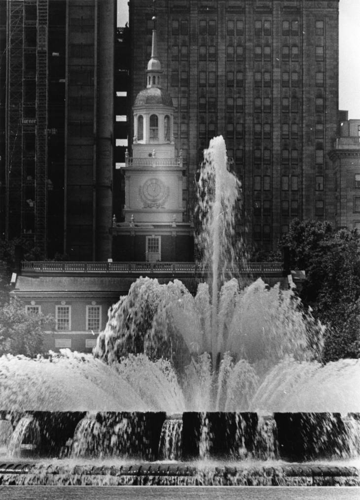 Judge Edwin O. Lewis Fountain with Independence Hall in the Background
