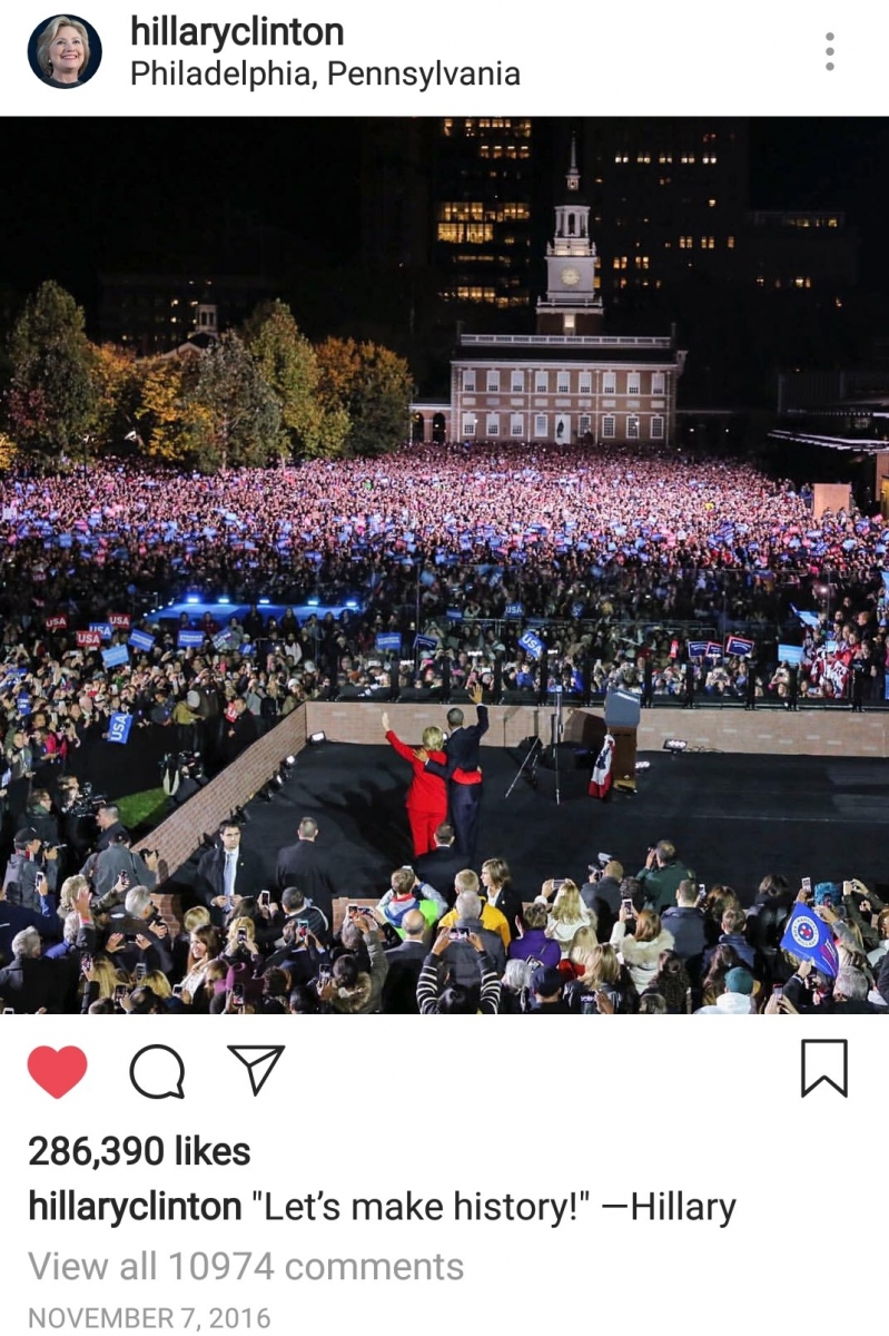 Hillary Clinton and President Barrack Obama at Independence Hall in Philadelphia at Hillary Clinton's Stronger Together Election Eve Rally, November 7, 2016