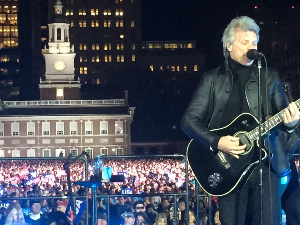Jon Bon Jovi in Concert at Independence Hall in Philadelphia at Hillary Clinton's Stronger Together Election Eve Rally, November 7, 2016