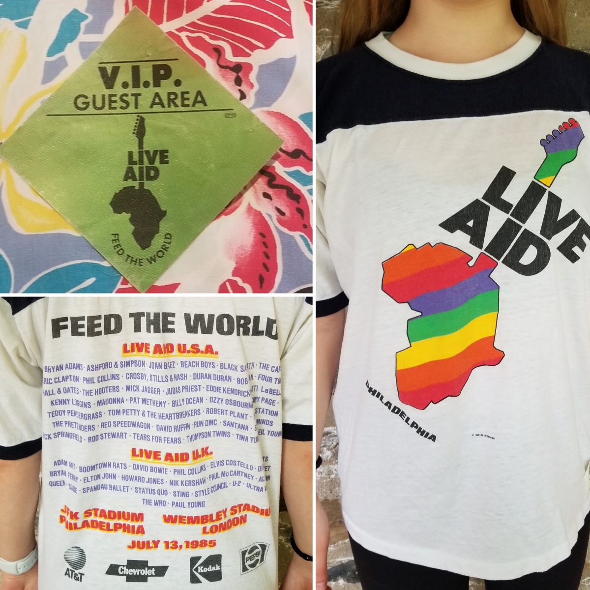 Official Live Aid T-Shirt and Backstage Pass, JFK Stadium, Philadelphia, July 13, 1985
