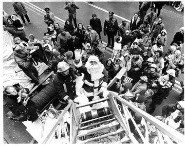 Thanksgiving Day Parade Philadelphia, Santa Claus Climbing Fire Truck Ladder to Enter Gimbel's Toy Department