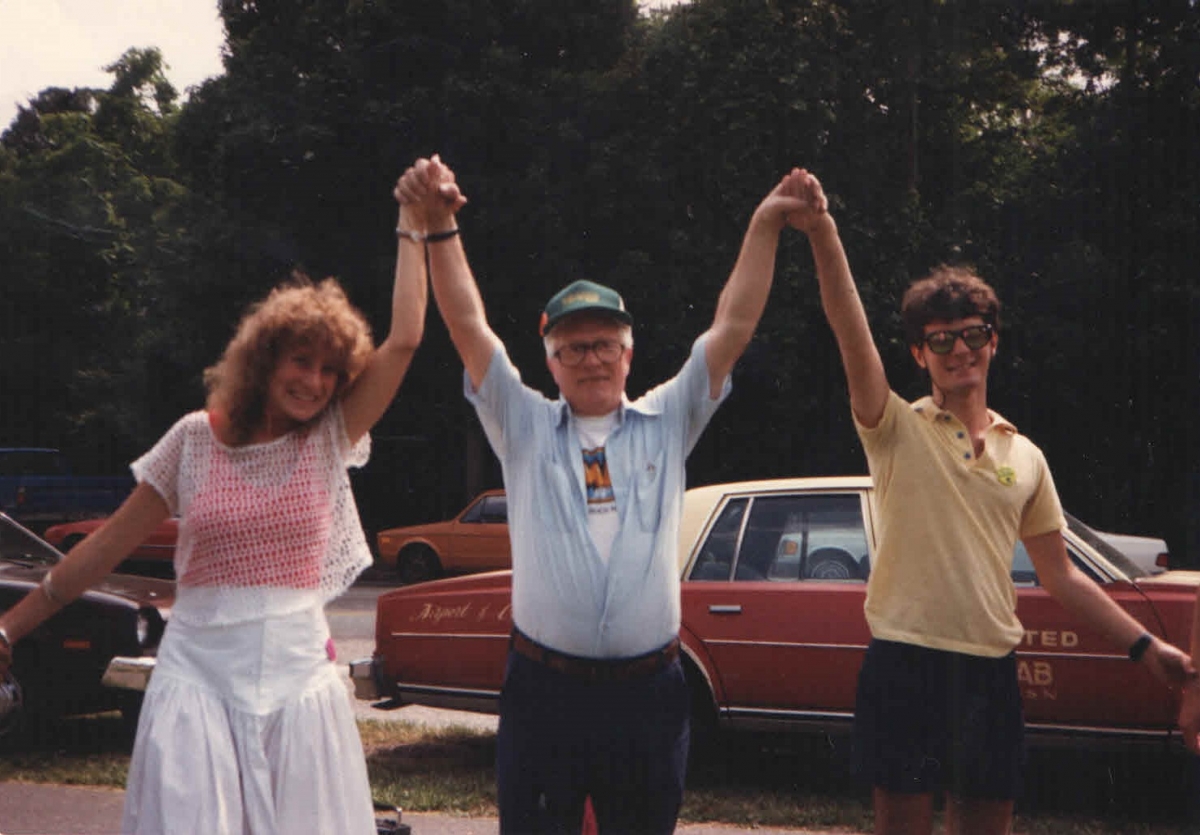 Hands Across America with WMMR-FM, Pictured Left to Right: Caryn Taylor, Walt Jost and Ken Stock, May 25, 1986, West River Drive in Philadelphia