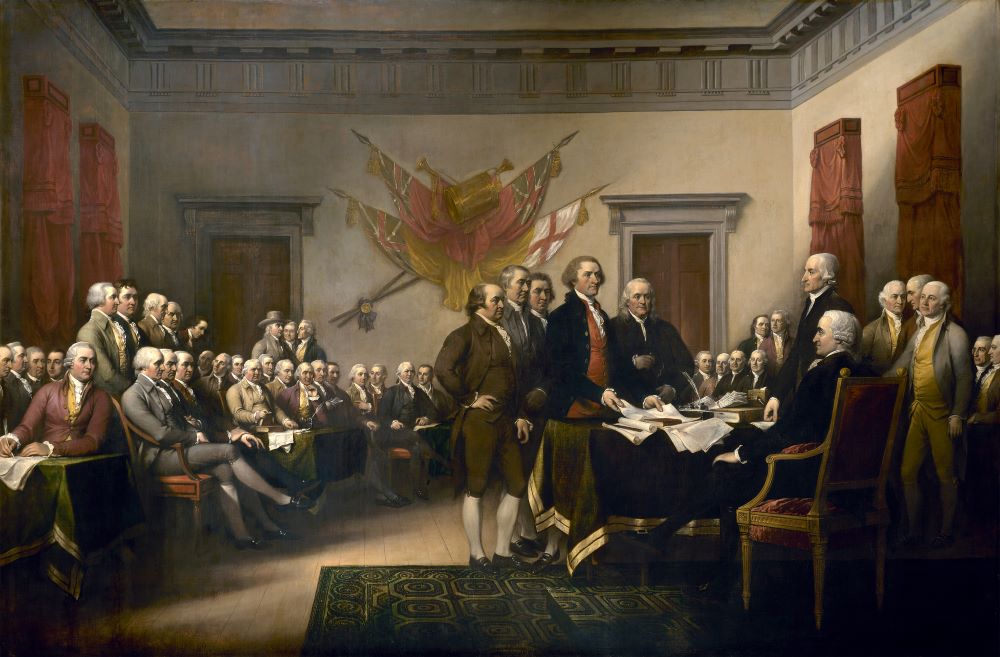 John Trumbull's "Declaration of Independence" is often thought to depict the signing of the Declaration of Independence on July 4th, but no signing took place on that date. It actually depicts the presentation of the Declaration in late June of 1776.